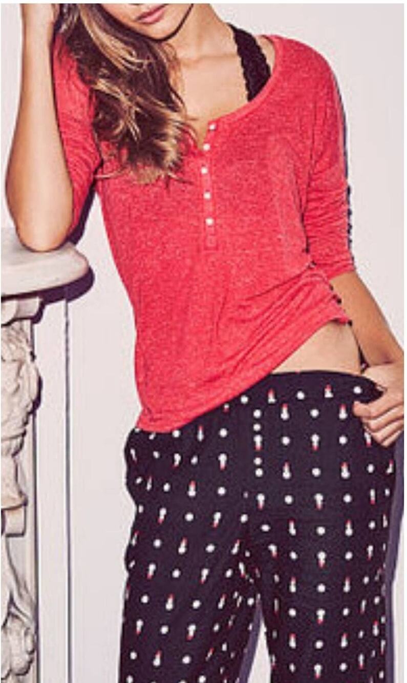 Victoria's Secret Red Marled Henley Long Sleeve PJ Top Medium